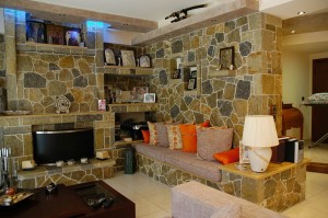 The stone sofa in the living room