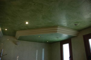 A detail photo of the ceiling construction in the master bedroom's bathroom